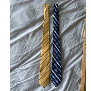 Chaps Mens Striped Necktie Set Yellow Blue Classic Formal